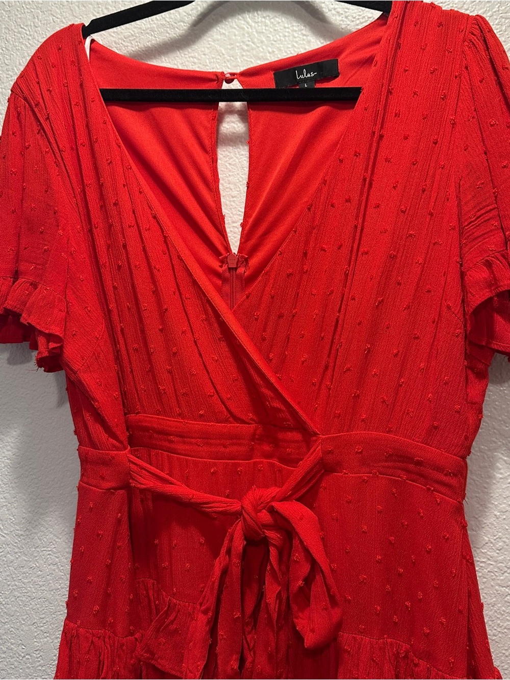 LULU’S RED MINI DRESS WITH RUFFLES AND PUFF SLEEVES